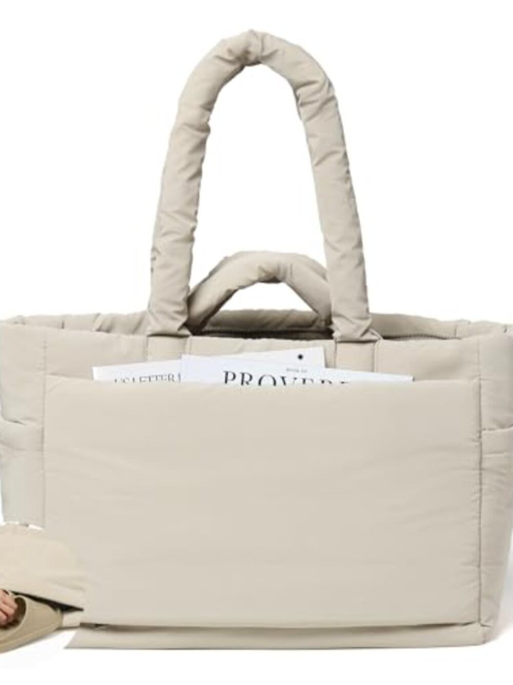 Quilted Puffer Tote Bag Tech Fabric Lightweight Travel Shoulder Bag with